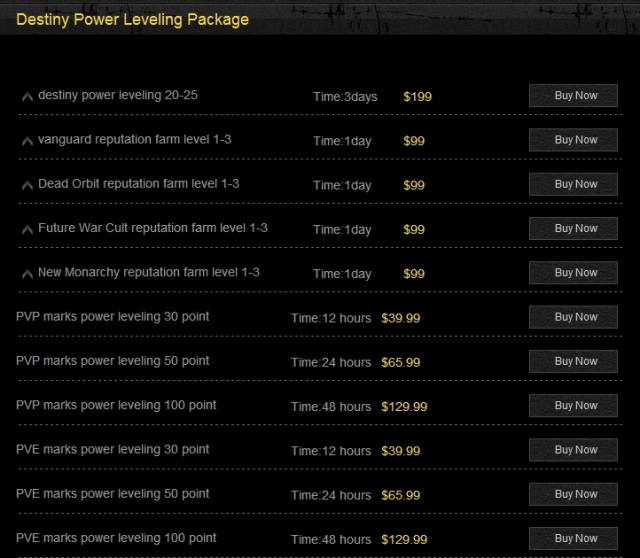 Destiny Power leveling Package
